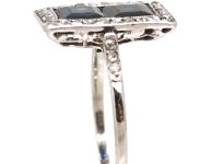 Art Deco Platinum Rectangular Ring set with Two Sapphires & Diamonds