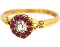 Edwardian 18ct Gold Diamond & Ruby Cluster Ring