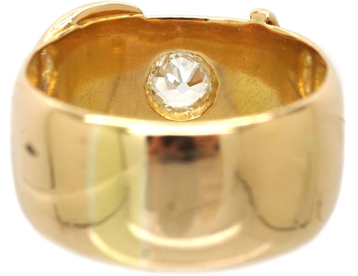 Victorian 18ct Gold Wide Buckle Ring set with a Diamond