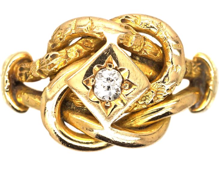 Edwardian 18ct Gold Knot Ring set with a Diamond