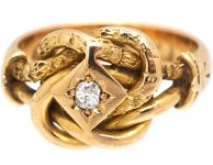 Edwardian 18ct Gold Knot Ring set with a Diamond