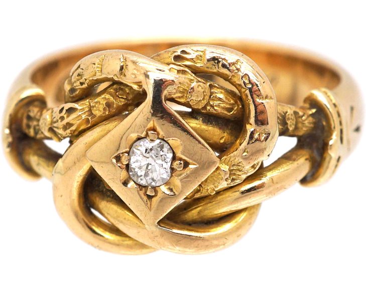 Edwardian 18ct Gold Knot Ring set with a Diamond