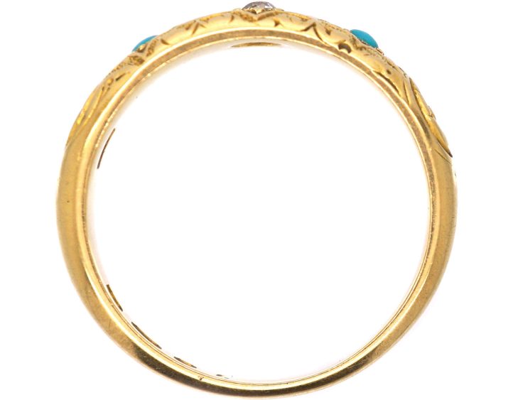 Victorian 18ct Gold Star Ring set with a Diamond & Two Turquoise