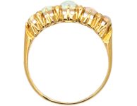 Edwardian 18ct Gold Five Stone Opal Ring with Rose Diamond Points