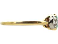 Early 20th Century 18ct Gold & Platinum Emerald & Diamond Three Stone Ring