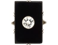 Art Deco 18ct White Gold & Platinum Large Rectangular Onyx Ring set with a Diamond