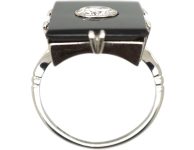 Art Deco 18ct White Gold & Platinum Large Rectangular Onyx Ring set with a Diamond