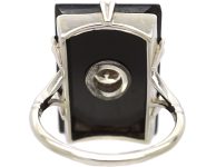 Art Deco 18ct White Gold & Platinum Large Rectangular Onyx Ring set with a Diamond