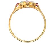 Early 20th Century 18ct Gold Opal & Rose Diamond Cluster Ring with Ruby Shoulders