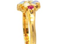 Early 20th Century 18ct Gold Opal & Rose Diamond Cluster Ring with Ruby Shoulders