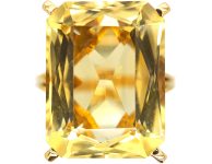 Modernist 9ct Gold Large Rectangular Citrine Ring