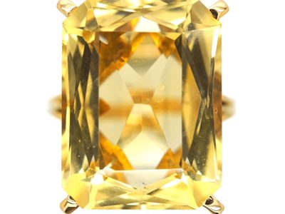 Modernist 9ct Gold Large Rectangular Citrine Ring