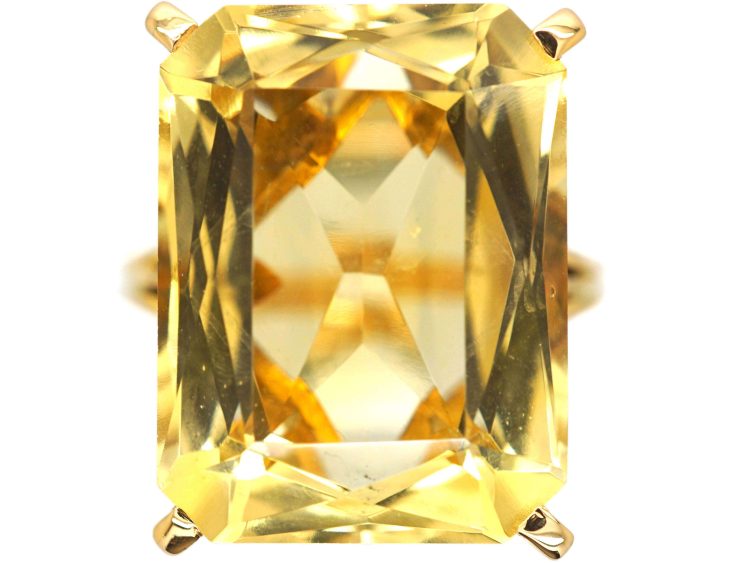Modernist 9ct Gold Large Rectangular Citrine Ring