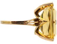 Modernist 9ct Gold Large Rectangular Citrine Ring