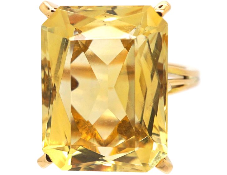 Modernist 9ct Gold Large Rectangular Citrine Ring