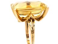 Modernist 9ct Gold Large Rectangular Citrine Ring