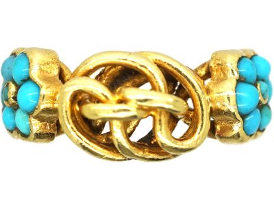 Early 19th Century 15ct Gold Knot Ring with Turquoise Flowers