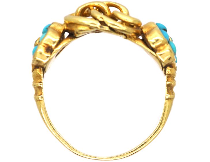 Early 19th Century 15ct Gold Knot Ring with Turquoise Flowers