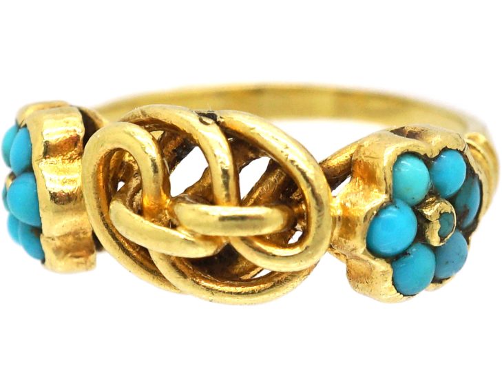 Early 19th Century 15ct Gold Knot Ring with Turquoise Flowers