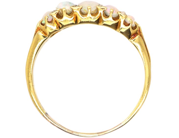 Victorian 18ct Gold Five Stone Opal & Rose Diamond Ring