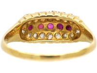 Edwardian 18ct Gold Boat Shaped Ring set with Rubies & Diamonds