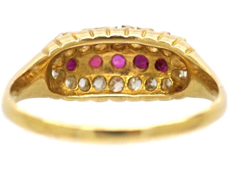 Edwardian 18ct Gold Boat Shaped Ring set with Rubies & Diamonds