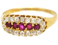 Edwardian 18ct Gold Boat Shaped Ring set with Rubies & Diamonds