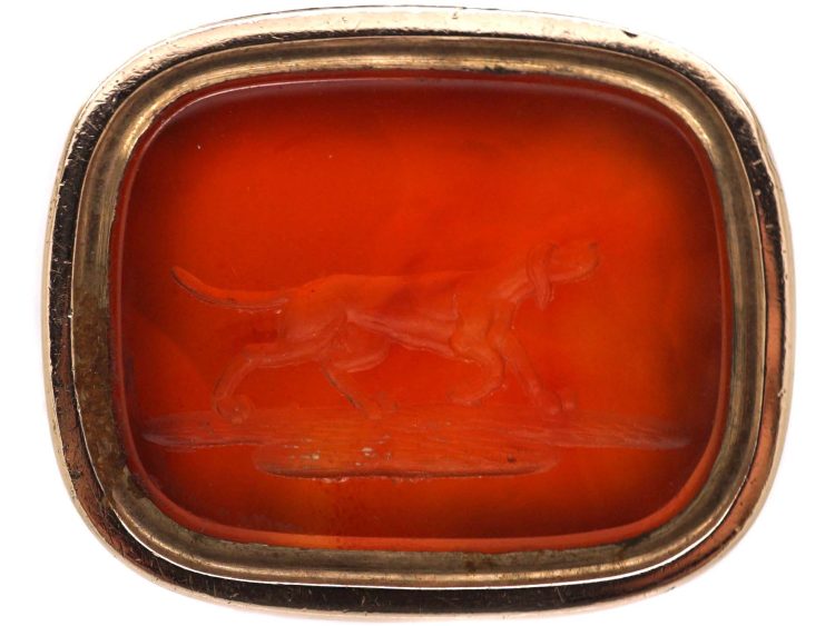 Georgian Gold Cased Seal with Carnelian Intaglio of a Dog