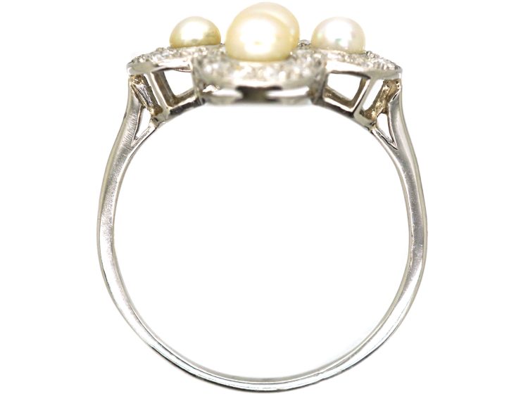 Edwardian Platinum, Diamond & Natural Pearl Quatrefoil Ring