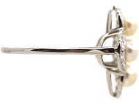 Edwardian Platinum, Diamond & Natural Pearl Quatrefoil Ring