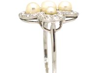 Edwardian Platinum, Diamond & Natural Pearl Quatrefoil Ring