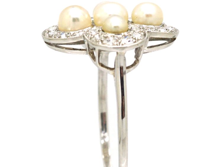 Edwardian Platinum, Diamond & Natural Pearl Quatrefoil Ring