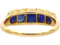 Victorian 18ct Gold Five Stone Sapphire Carved Half Hoop Ring