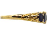 Victorian 18ct Gold Five Stone Sapphire Carved Half Hoop Ring