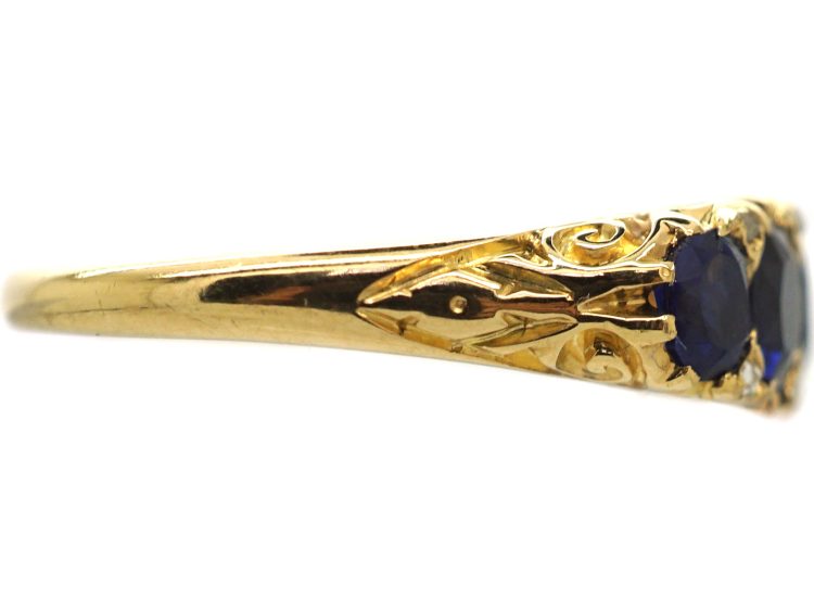 Victorian 18ct Gold Five Stone Sapphire Carved Half Hoop Ring