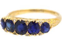 Victorian 18ct Gold Five Stone Sapphire Carved Half Hoop Ring