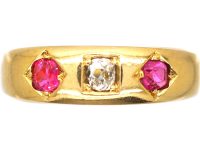 Victorian 18ct Gold Ruby & Diamond Gypsy Ring