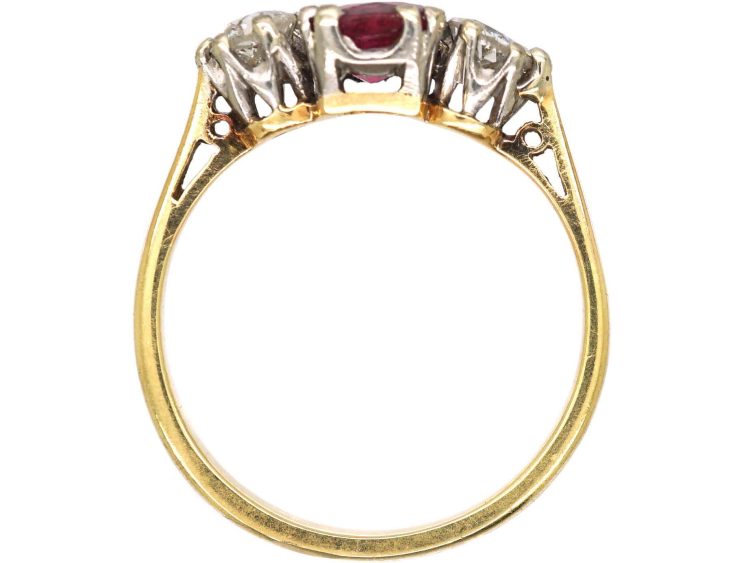 18ct Gold Three Stone Ruby & Platinum Diamond Ring
