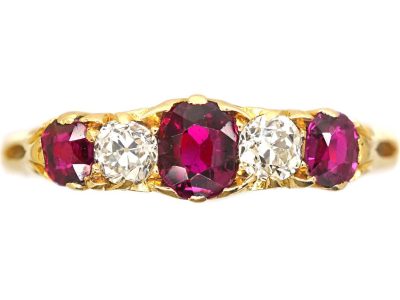 Edwardian 18ct Gold, Ruby & Diamond Five Stone Ring