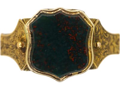 Victorian 15ct Gold Triple Opening Signet Ring set with a Bloodstone