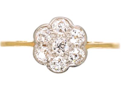 Edwardian 18ct Gold & Platinum Diamond Daisy Cluster Ring