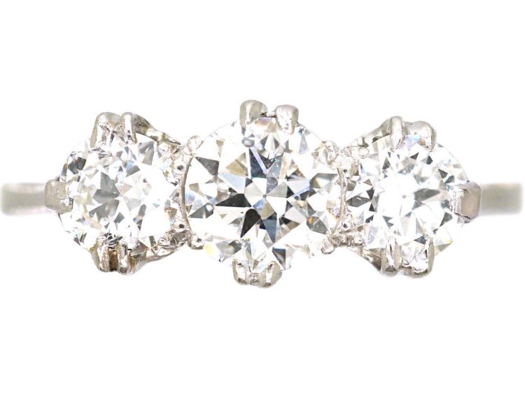 Early 20th Century Platinum Three Stone Diamond Ring