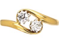 Art Nouveau 18ct Gold & Two Stone Diamond Ring