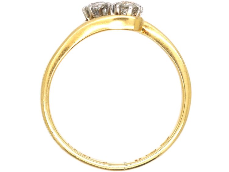Art Nouveau 18ct Gold & Two Stone Diamond Ring