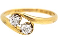 Art Nouveau 18ct Gold & Two Stone Diamond Ring