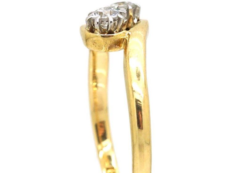 Art Nouveau 18ct Gold & Two Stone Diamond Ring