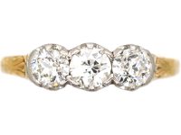 Early 20th Century 14ct Gold & Platinum Three Stone Diamond Ring