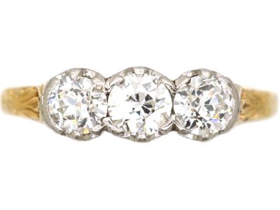 Early 20th Century 14ct Gold & Platinum Three Stone Diamond Ring