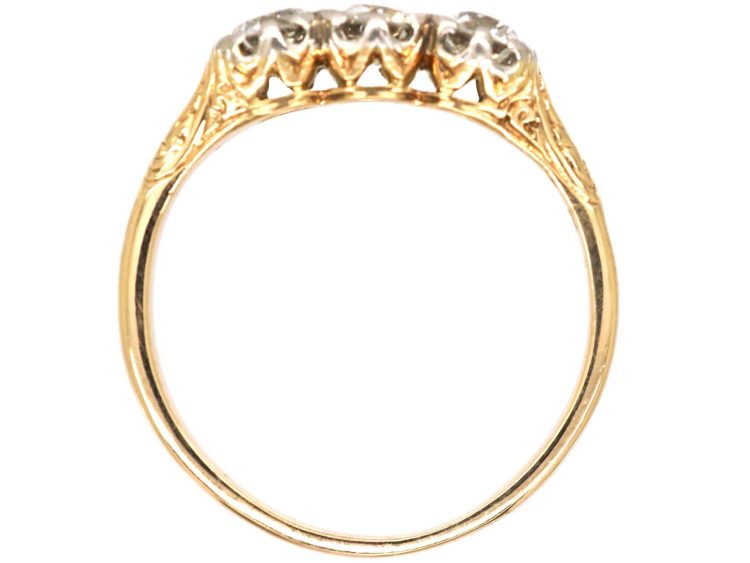 Early 20th Century 14ct Gold & Platinum Three Stone Diamond Ring