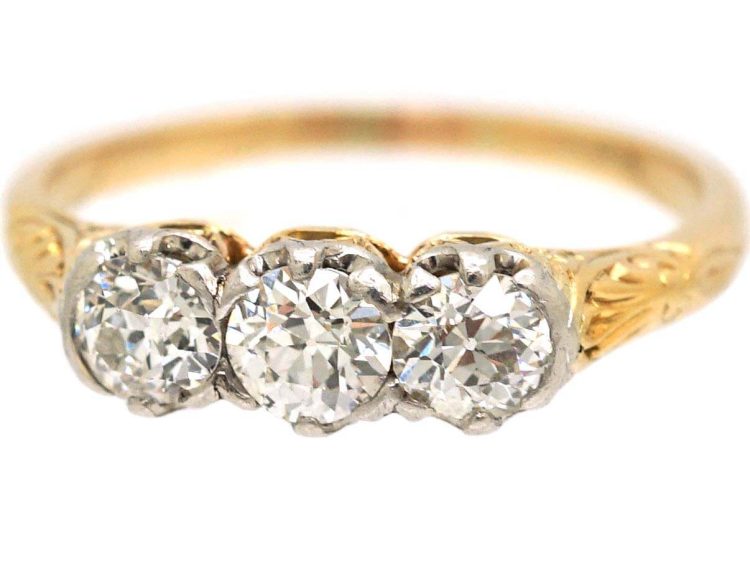 Early 20th Century 14ct Gold & Platinum Three Stone Diamond Ring